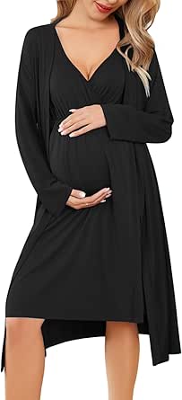 Ekouaer Maternity Nursing Gown and Robe Set Labor Delivery Nursing Nightgowns for Breastfeeding Pregnancy Clothes