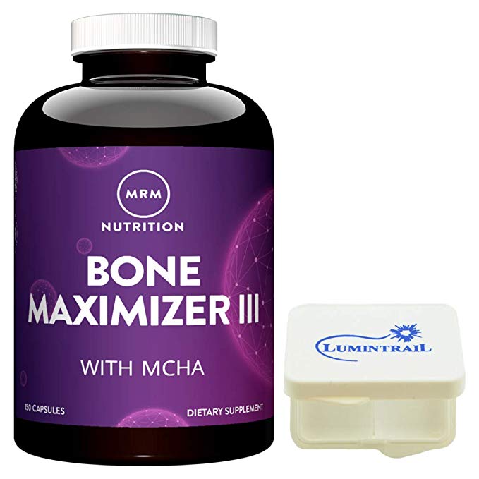 MRM Bone Maximizer III Bone Support Supplement with Vitamin K2 and MK7, 150 Capsules Bundle with a Lumintrail Pill Case