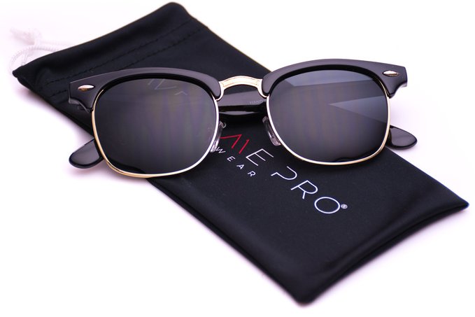 Polarized Clubmaster Classic Half Frame Semi-Rimless Rimmed Sunglasses