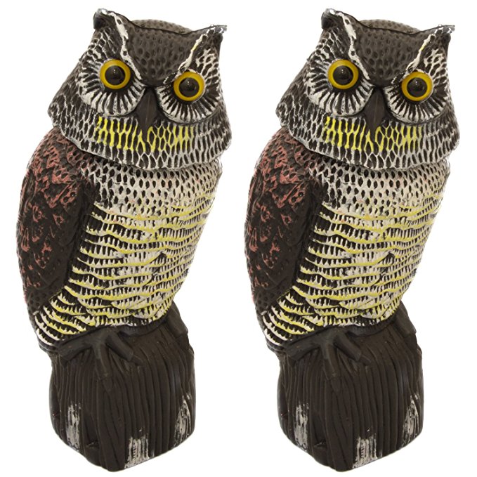 2 X Woodside Large Realistic Owl Decoy With Rotating Head Bird/Pigeon/Crow Scarer