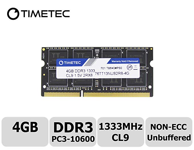 Timetec Hynix IC 4GB DDR3 1333MHz PC3-10600 Non ECC Unbuffered 1.5V CL9 2Rx8 Dual Rank 204 Pin Sodimm Laptop Notebook Computer Memory Ram Module Upgrade (Low Density 4GB)