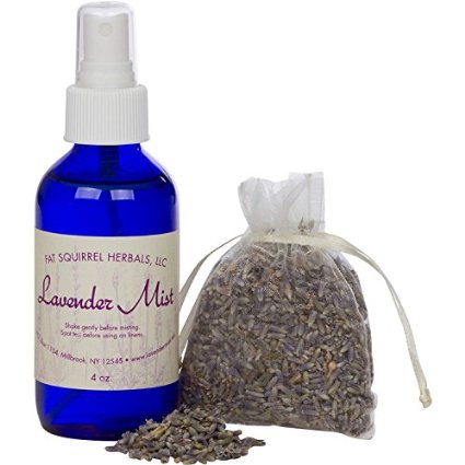 Lavender Mist Home Aromatherapy Body and Room Spray in Cobalt Blue Glass with Organic Lavender Sachet