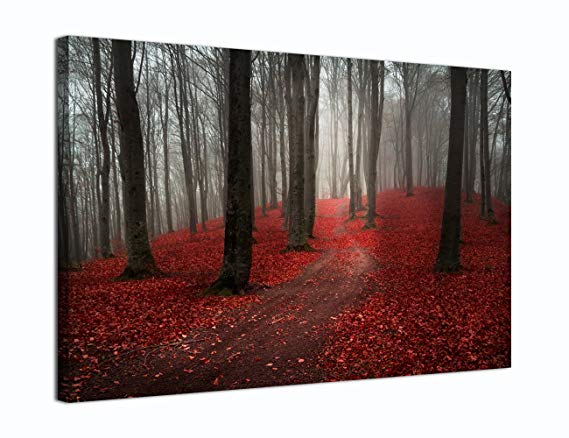 Yatsen Bridge Modern Large Tree Painting, Black White Red Forest Landscape Canvas Wall Art Posters and Prints Pictures for Living Room Stretched Ready to Hang (20WX30L, P2)
