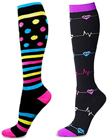 Compression Socks Women 2 Pairs Knee High Stocking Stretchable 15-25 mmHG