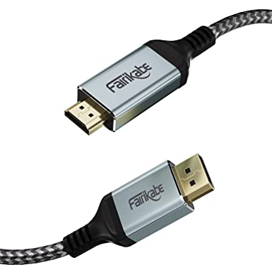 fairikabe 4K Displayport to HDMI Cable 6.6ft, [Uni-Directional, Aluminum Case, Nylon Braided] Display Port to HDMI Cable Compatible with Dell, HP, Samsung, AMD and More