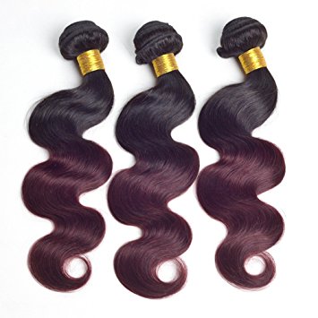 Ruiyu 7A Grade Ombre Hair Extensions Brazilian Virgin Hair 3 Bundles Body Wave 2 Tone Unprocessed Human Hair Weave 12 12 14 Inches #1b-99j Color Pack of 3