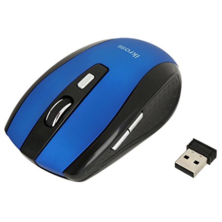 iKross 2.4G Portable Compact Wireless Optical Mouse Mice for Laptop Computer PCs, 2 DPI Levels (800/1600) - Blue/Black