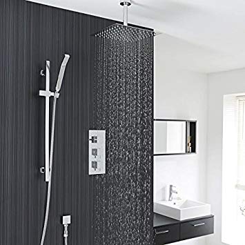 Hudson Reed - Kubix - Thermostatic Shower System With 12" Square Rainfall Head & Handset Kit In a Stylish Chrome Finish