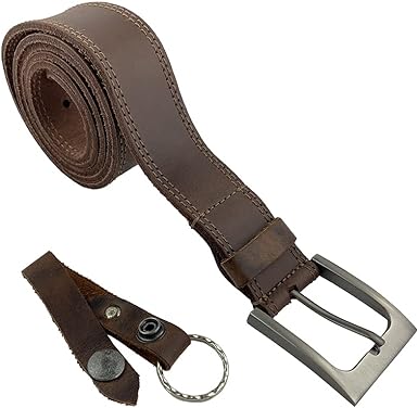 Hide & Drink, Two Row Stitch Leather Belt with Loop Key Holder Handmade :: Bourbon Brown (Size 40)