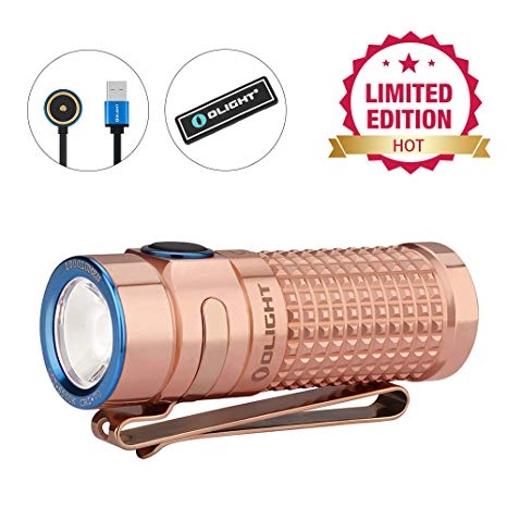 Olight S1R II 1000 lumens High Performance Cool White LED Magnetic USB Rechargeable Limited Edition Solid Copper EDC Flashlight with Rechargeable Battery and Olight Patch (Eternal)