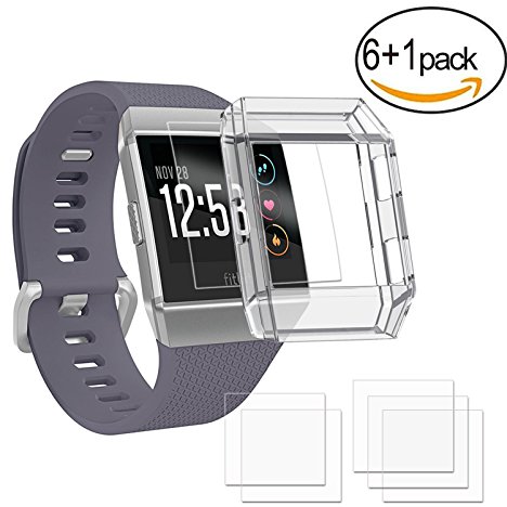 HEYSTOP Fitbit Ionic Screen protector With fitbit Ionic Case, [6-PACK] [Bubble-Free][Anti-Fingerprints] Full Coverage Screen Protector for Fitbit Ionic Smart Watch