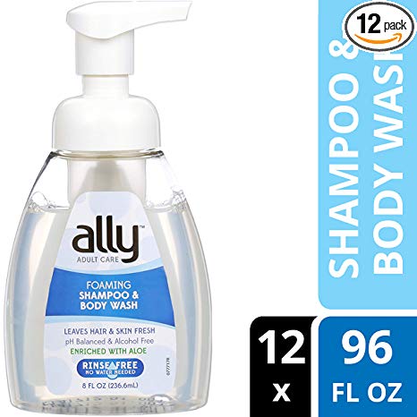 Ally Rinse Free Shampoo and Body Wash with Aloe, 8 Fluid Ounces (Pack of 12)