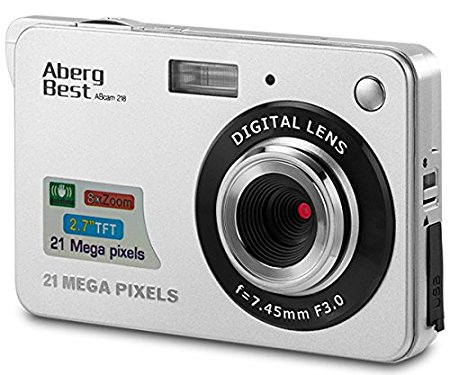 Aberg Best 21 Mega Pixels 2.7" LCD Rechargeable HD Digital Camera,Video camera Digital Students cameras,Indoor Outdoor for Adult /Seniors / Kids (Silver)