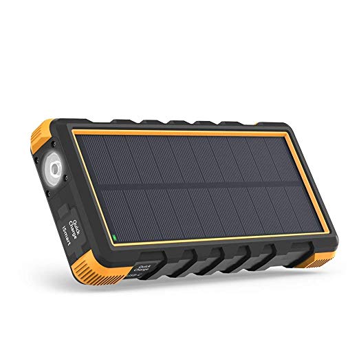 Solar Power Bank, RAVPower 25000mAh Outdoor Solar Phone Charger with 3 USB Ports, External Battery Pack with Micro USB & USB C Inputs, Portable Charger with Flashlight - Shock, Dust & Waterproof