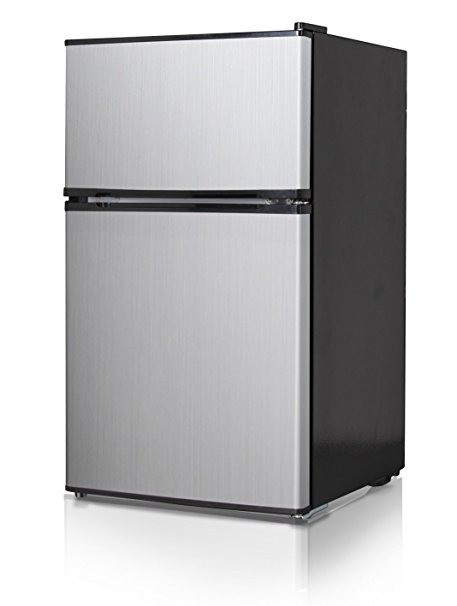Midea WHD-125FSS1 Compact Refrigerator, Black with Stainless Steel Doors, 3.4 cu. ft.