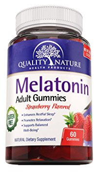 Melatonin 5,000 mcg, Sleep Aid Gummies, Strawberry Flavored, ALL Natural, Gluten FREE, Kosher & Halal Certified, offered by Quality Nature.