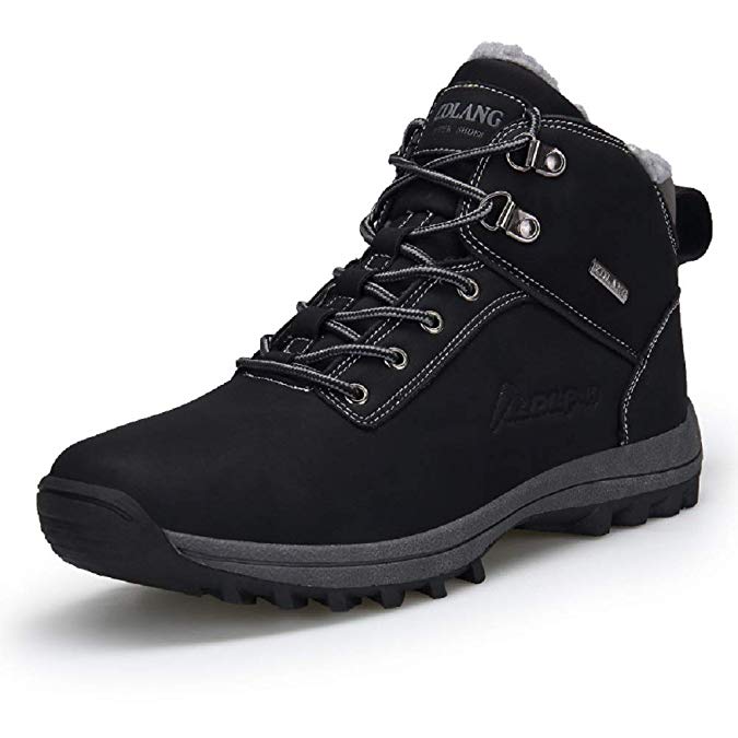 VANDIMI Winter Snow Boots for Men Waterproof Fur Lined Lace Up Hiking Shoes Warm Ankle Non Slip Boots