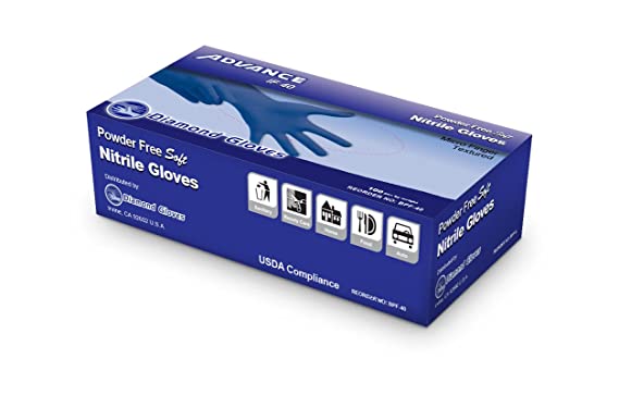Diamond Gloves Advance Powder-Free Soft Nitrile Industrial Gloves, Blue, 4 mil, X-Small, 100 Count