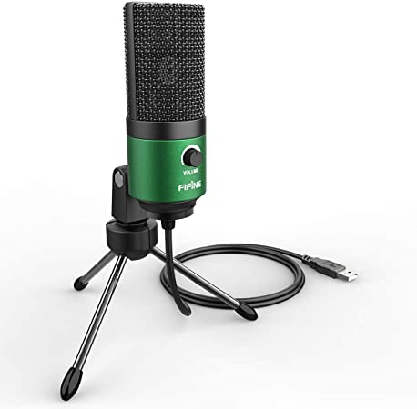 Fifine USB Gaming Microphone for PC Desktop, PS4 and Mac, Gain Control, External Condenser Computer Mic for Streaming, Podcasting, Twitch, Discord, Green - K669G