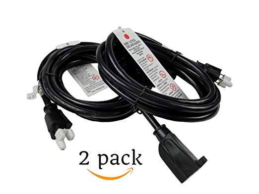 10 Ft Extension Cord 2 Pack Black 10 foot | 16 AWG | 1625 Watt | 13 Amp | 120 Volt - Electronics, Appliances, Power Tools - 3 prong, 16 gauge, w/ ground, 110-125V