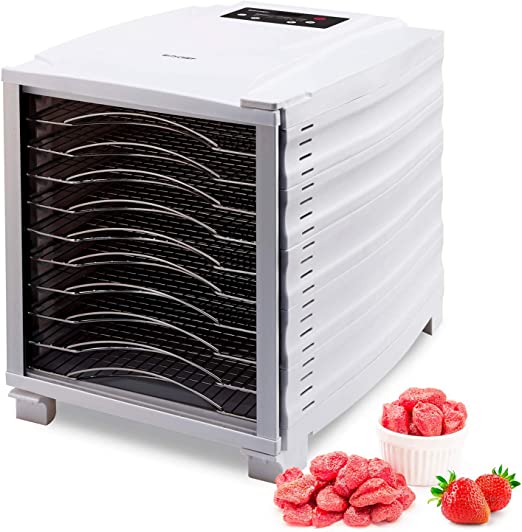 BioChef Arizona Food Dehydrator with 6, 8 or 10 Stainless Steel Trays and 24hr Digital Timer. Fruit Dryer Machine   Non Stick Trays, Mesh Sheets and Drip Tray (Black) (White, 10 Tray)