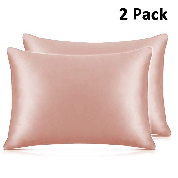 Adubor Silk Satin Pillowcase 2 Pack Silky Pillow Cases for Hair and Skin, Hypoallergenic Anti-Wrinkle, Super Soft and Luxury Pillow Cases Covers with Envelope Closure (Pink, 20x36)