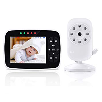 Video Baby Monitor with 3.5 inch LCD Screen Display Infant Night Vision Camera,Two Way Audio,Temperature Sensor,ECO Mode,Lullabies and Long Transmission Range