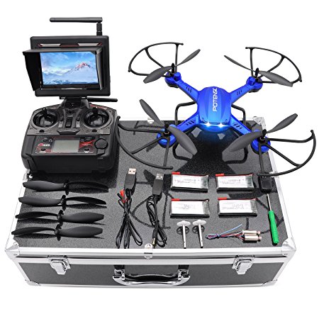 Drone with HD Camera, Potensic F181DH RC Drone Quadcopter RTF Altitude Hold UFO with Newest Hover Function,2MP Camera& 5.8Ghz FPV LCD Screen Monitor & Drone Carrying Case(Blue)