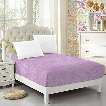 CC&DD-Fitted sheet,Floral Embossed Brushed Velvety Microfiber-Queen, Lavender Purple