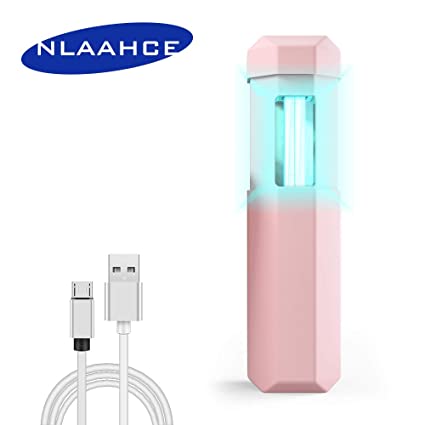 NLAAHCE Portable UV Light Sanitizer, Travel Wand Ultraviolet Disinfection Lamp Handheld Mini UV-C Light Sterilizer for Home Hotel Wardrobe Toilet Car Pet Area 1Pack (pink)