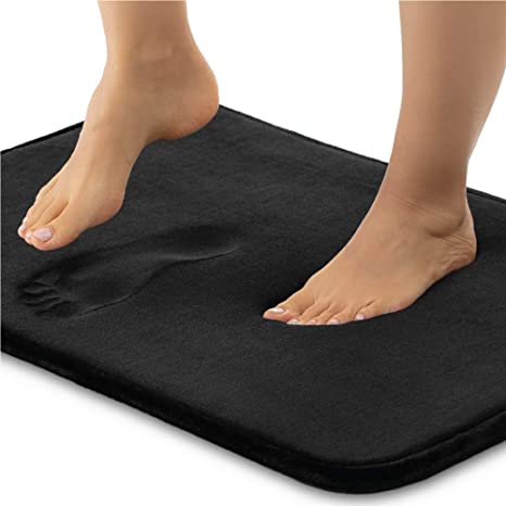 Gorilla Grip Thick Memory Foam Bath Rug, Soft Absorbent Luxury Mats, 44x26, Plush Velvet Topside, Machine Wash Rugs, Microfiber Dries Quickly, Cushioned Bathroom Mat for Bathtub, Shower Floor, Black