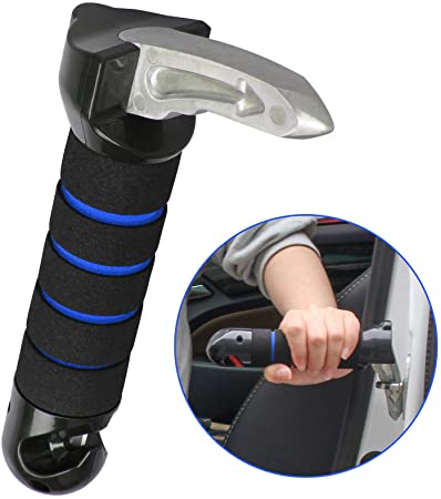 Portable Vehicle Support Handle, CoiTeK 3 in 1 Elderly Car Assist Handle Cane Automotive Door Assist Handles with Seatbelt Cutter, Window Breaker Standing Mobility Aid for Car (Blue Color)