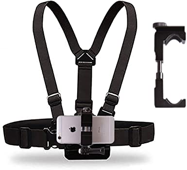 Action Mount Wearable Smartphone Chest Harness with Heavy Duty Clamping Phone Mount. Record Video with a Phone, or Sports Camera. Tight Grip.Won't Slip. Perfect if You Have a Thick Case.