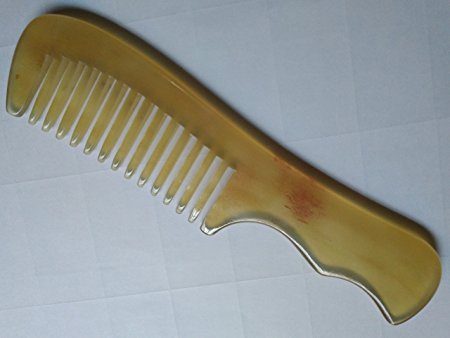 Myhsmooth Sh-2w-nt 100% Handmade Premium Quality Natural Sheep Horn Comb with Wave Shape Handle(6.6'' wide tooth)
