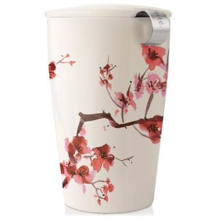Tea Forte KATI Single Cup Loose Tea Brewing System, Ceramic Cup with Tea Infuser and Lid, Cherry Blossoms - New Infuser Design