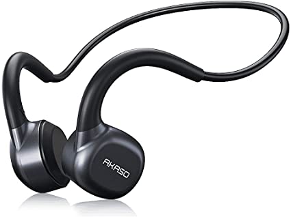 AKASO Bone Conduction Headphones with Mic, Sweatproof Open Ear Headphones,Sports, Headset,Bluetooth Earbuds for Running Fitness Cycling Aero Lite Black
