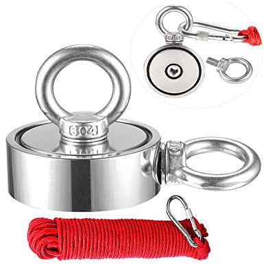 Uolor Magnet Fishing Kit with Rope 20M(66ft), Super Power Double Side Combined 340 KG Pulling Force Round Neodymium Eyebolt Fishing Magnet for Magnet Fishing and Salvage in River - Diameter 67MM