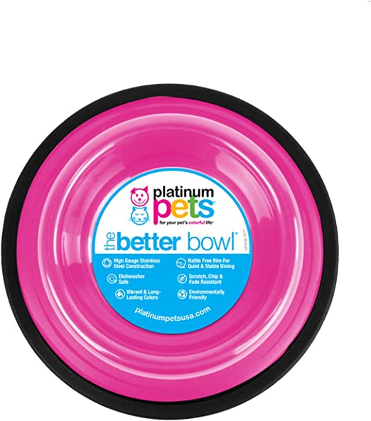 Platinum Pets Non-Embossed Non-Tip Stainless Steel Cat/Dog Bowl, Small, Bubble Gum Pink