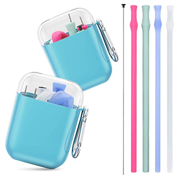 Reusable Collapsible Straws Silicone Straws Food-Grade Drinking Straws -2 Sets(4 Silicone Straws)