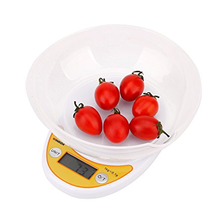 Winrida Digital Kitchen Food Scale with Bowl,1kg,0.1g Resolution(Batteries Included)