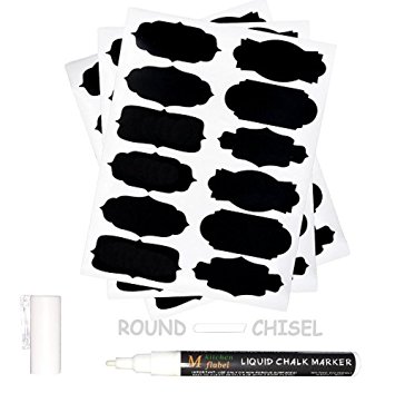 MFLABEL 60pcs Reusable Chalkboard Labels with Erasable White Smooth Liquid Chalk Marker - Premium Stickers for Jars