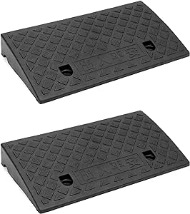 QWORK Heavy-Duty PVC Curb Ramp Set for Wheelchairs, Motorcycles, and Vehicles - 2 Pack, 2000lbs Load Capacity, All-Weather, Textured Surface