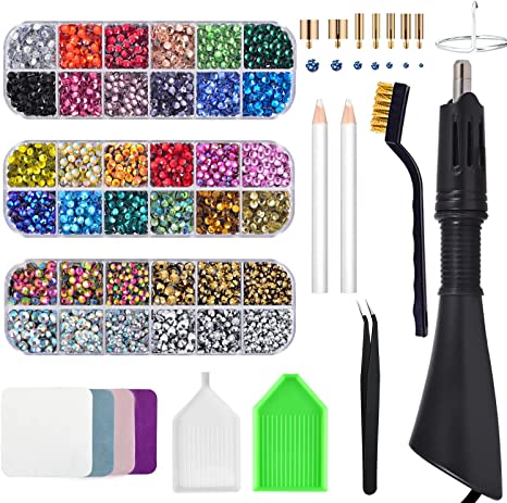 Bedazzler Kit with Rhinestones, Hot Fixed Gems Craft Applicator - Diamond Painting Pen, Wax Pencil, Tweezers, Tray, Cleaning Brush, Picker Rhinestones Crystals for DIY Clothes Shoes