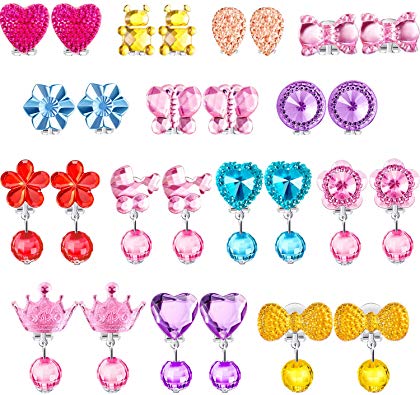 TOODOO 14 Pairs Clip-on Earrings Girls Play Earrings for Party Favor, All Packed in 2 Clear Boxes