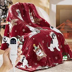 Bedsure Christmas Heated Blanket Throw - Soft Flannel Sherpa Electric Blanket with Pet Pattern, Heating Blanket as a Gift, with 6 Heating Levels, 4 Time Settings, and 3-Hour Auto-Off (50x60 inches)