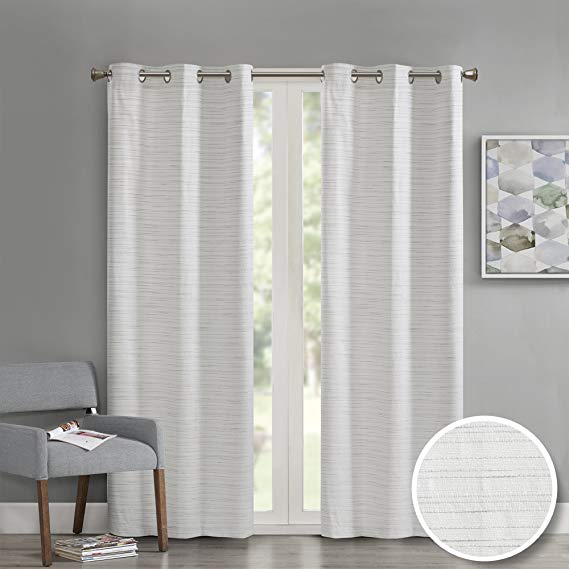 Comfort Spaces - Grasscloth Window Curtain Pair/Set of 2 Panels - White - 40x84 inch Panel - Foamback - Energy Efficient Saving- Grommet Top - 2 Pieces