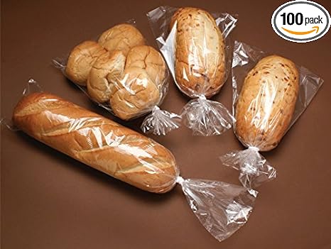 Bread Bags - 8x4x18" Clear High-Density Gusset Style Poly Bags - Pack of 100 with 100 Free Bread Ties, keep Food Fresh (100)