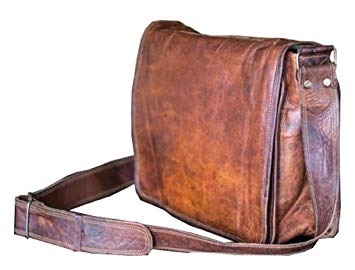15 Inch Leather Full Flap Messenger Handmade Bag Laptop Bag Satchel Bag Padded Messenger Bag School Brown (15X11)