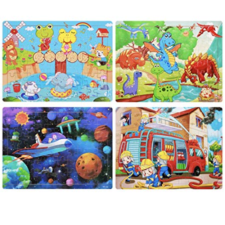 Wooden Jigsaw Puzzles Set for Kids Ages 4-8 Years Old 60 Pieces Preschool Educational Kids Floor Puzzle Toys - Kids Puzzles with 4 Themes