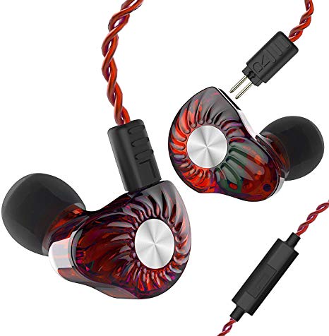 RevoNext RX8 in Ear Monitor,Dual Driver 1DD 1BA HiFi Wired Earbuds with 2 Pins 0.78mm Detachable Cable(red-mic)